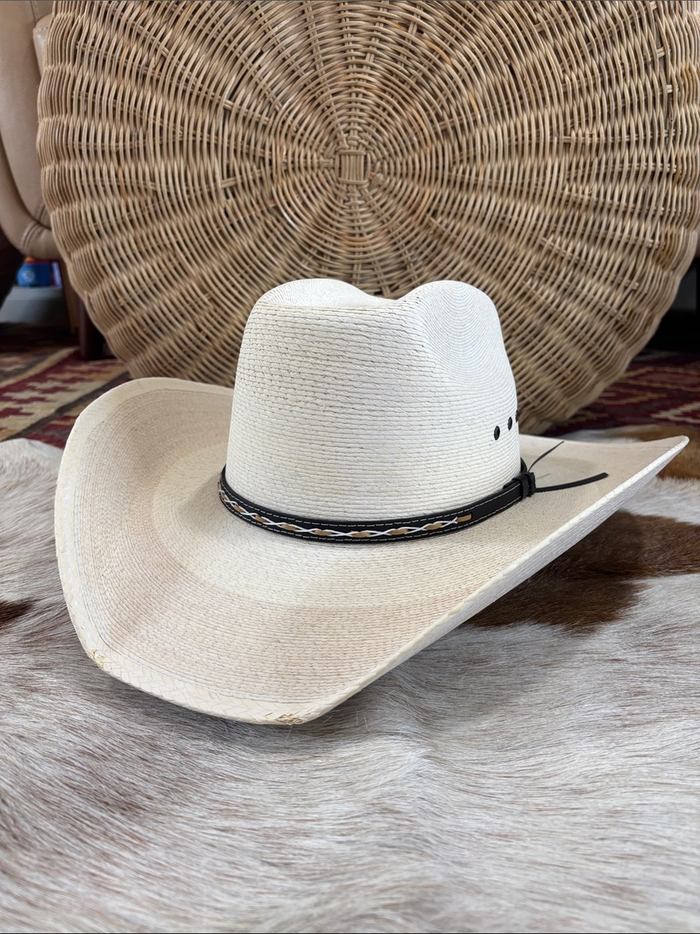 Stetson Square, straw palm leaf Cowboy  hat size 7 1/2